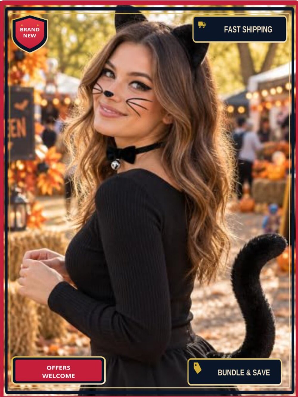 Cat Ears Headband and Tail Set Plush Cat Costume Accessories Women
